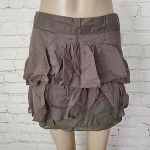 𝅺charlotte Russe Cotton Olive Mini Skirt short ruffled tiered tribal sz 7